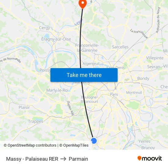 Massy - Palaiseau RER to Parmain map