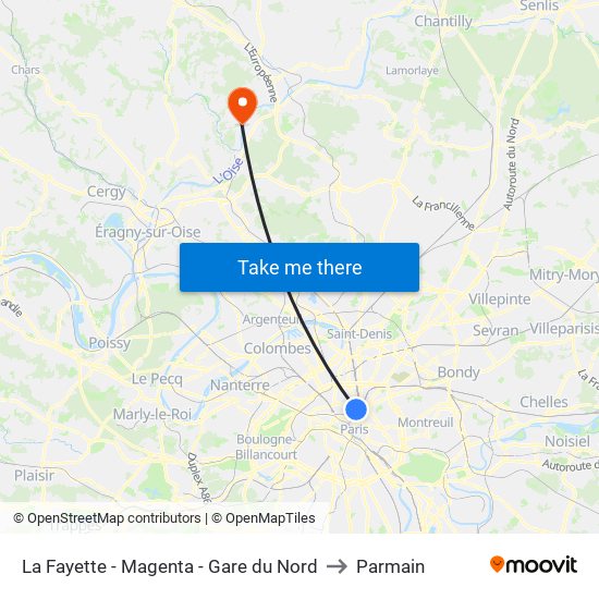 La Fayette - Magenta - Gare du Nord to Parmain map