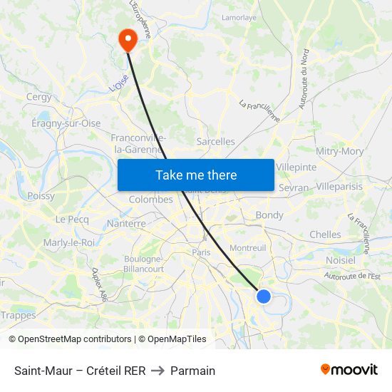 Saint-Maur – Créteil RER to Parmain map