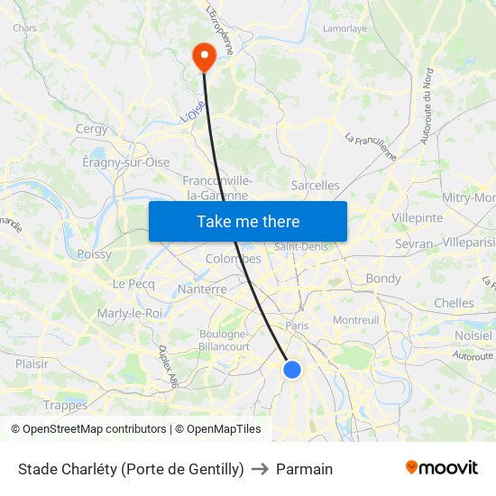 Stade Charléty (Porte de Gentilly) to Parmain map