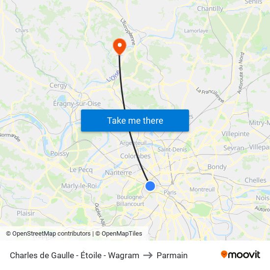 Charles de Gaulle - Étoile - Wagram to Parmain map