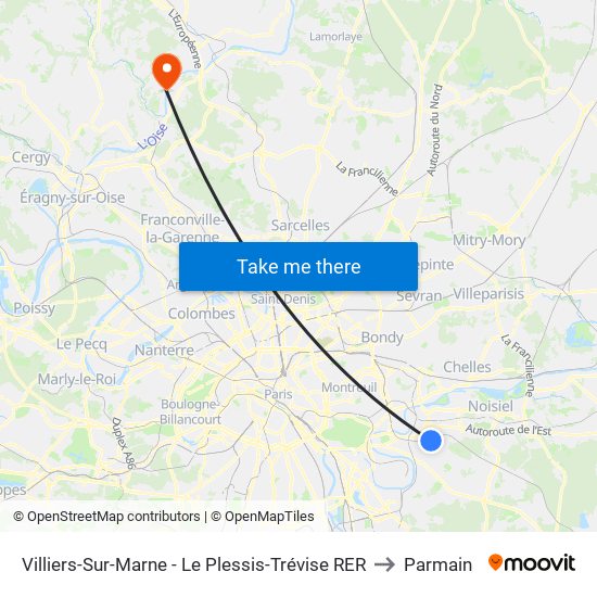 Villiers-Sur-Marne - Le Plessis-Trévise RER to Parmain map