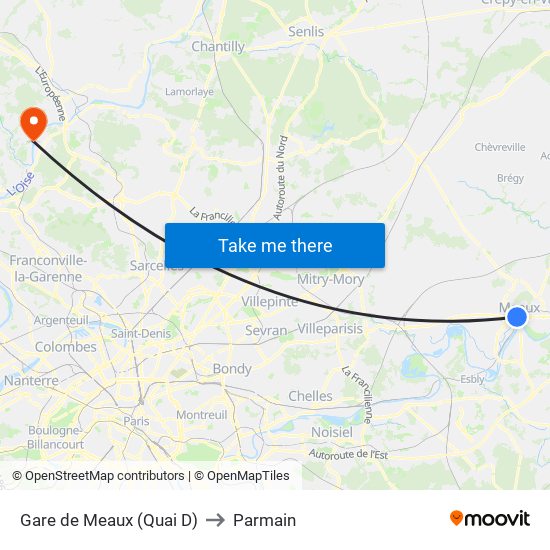Gare de Meaux (Quai D) to Parmain map