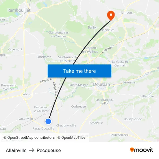 Allainville to Pecqueuse map