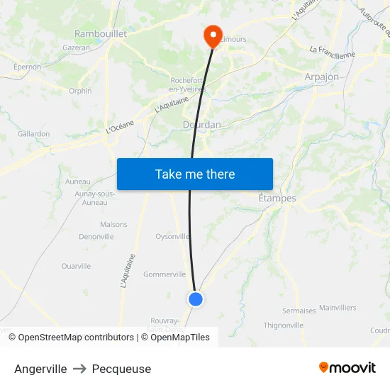 Angerville to Pecqueuse map