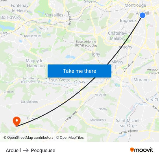 Arcueil to Pecqueuse map