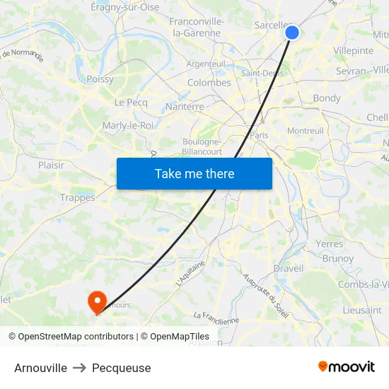 Arnouville to Pecqueuse map