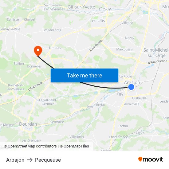 Arpajon to Pecqueuse map