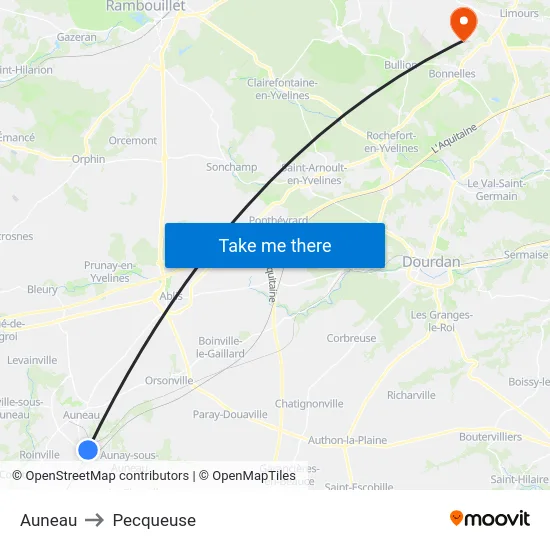 Auneau to Pecqueuse map
