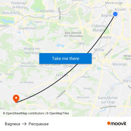 Bagneux to Pecqueuse map