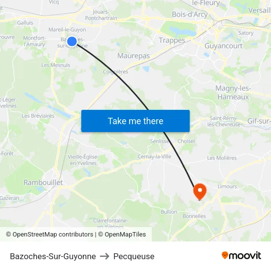 Bazoches-Sur-Guyonne to Pecqueuse map