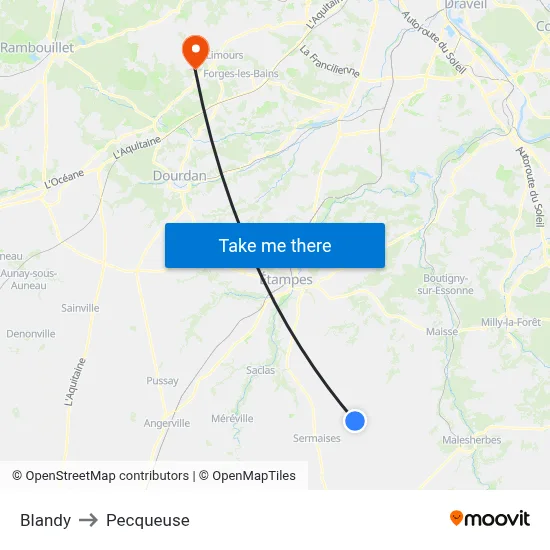 Blandy to Pecqueuse map