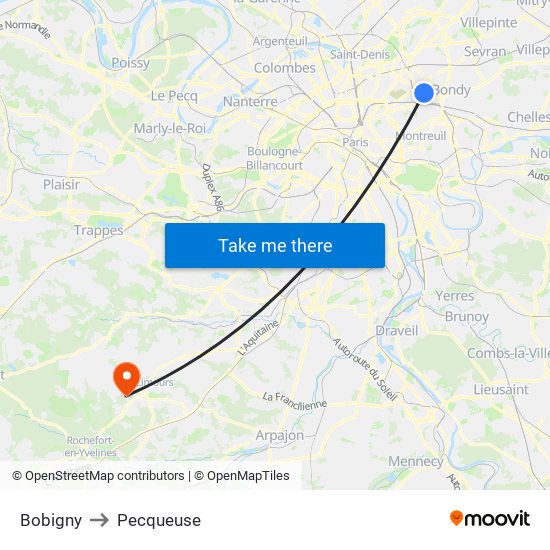 Bobigny to Pecqueuse map