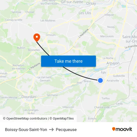 Boissy-Sous-Saint-Yon to Pecqueuse map