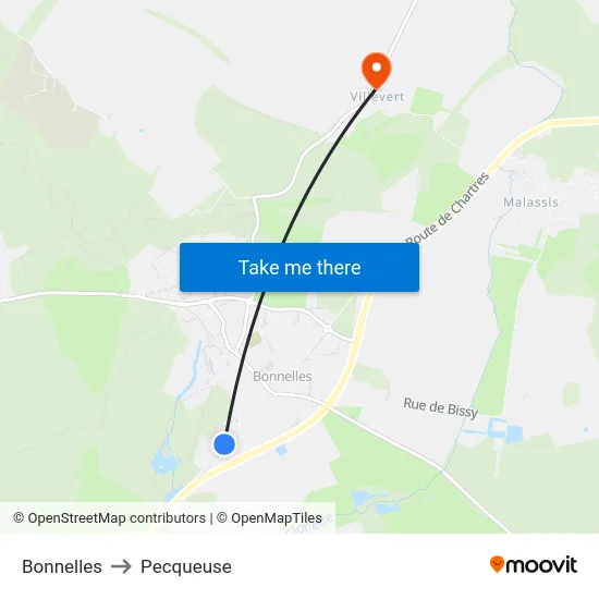 Bonnelles to Pecqueuse map