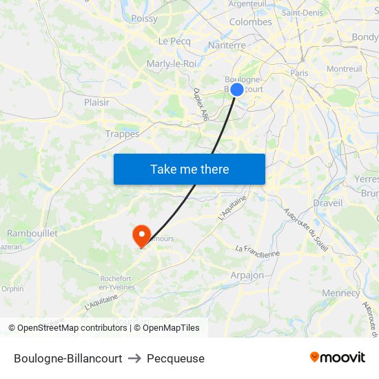 Boulogne-Billancourt to Pecqueuse map
