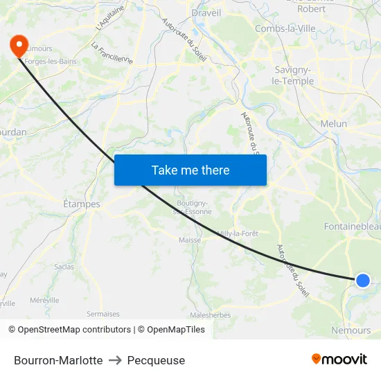 Bourron-Marlotte to Pecqueuse map