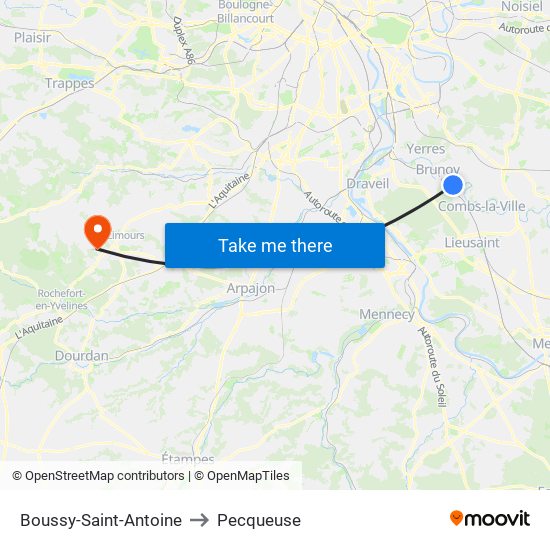 Boussy-Saint-Antoine to Pecqueuse map