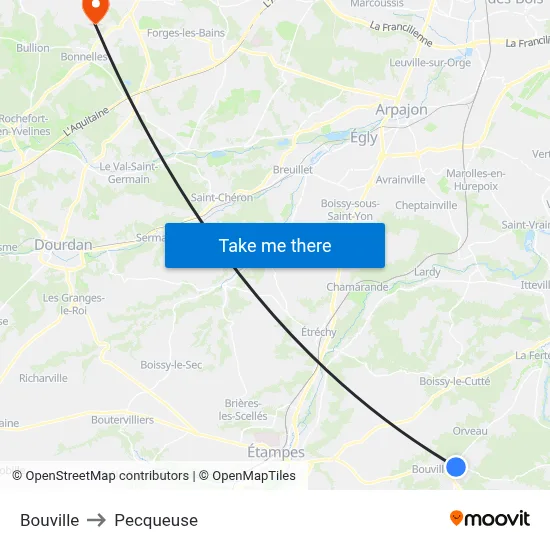 Bouville to Pecqueuse map