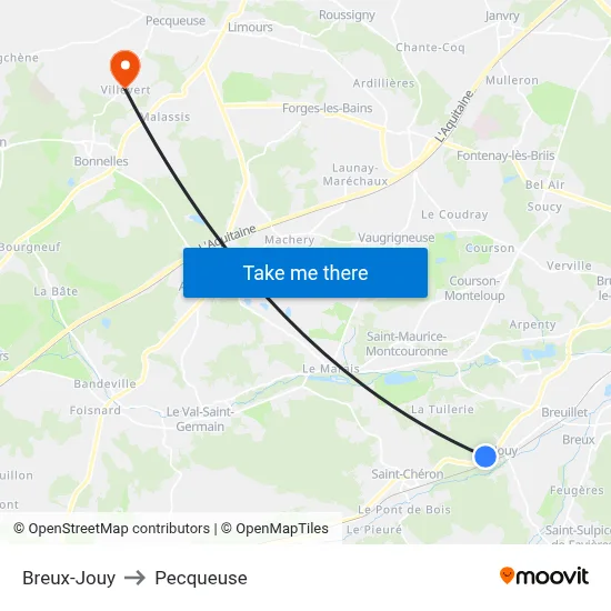 Breux-Jouy to Pecqueuse map