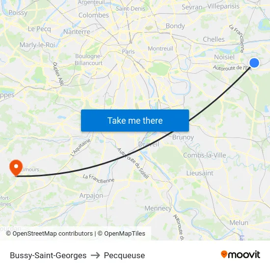 Bussy-Saint-Georges to Pecqueuse map