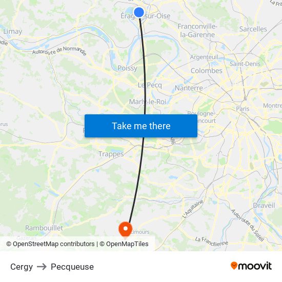 Cergy to Pecqueuse map