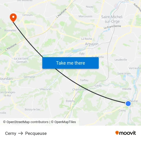 Cerny to Pecqueuse map