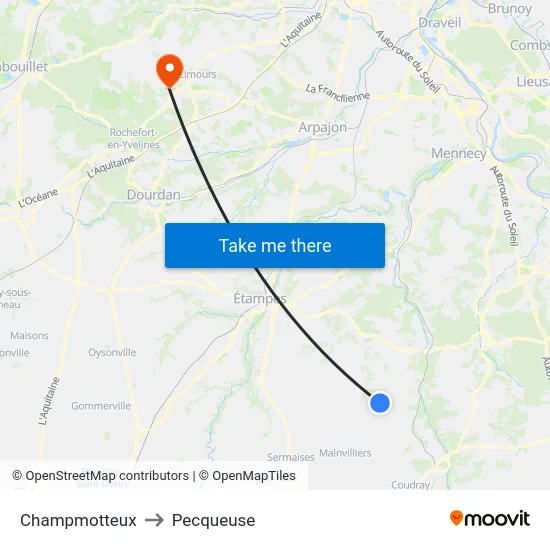 Champmotteux to Pecqueuse map