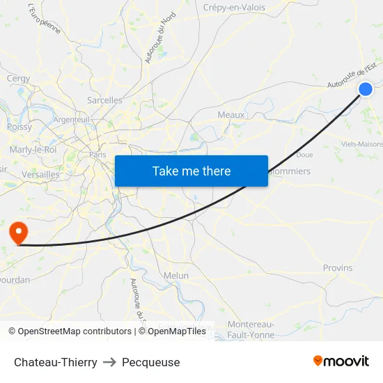 Chateau-Thierry to Pecqueuse map