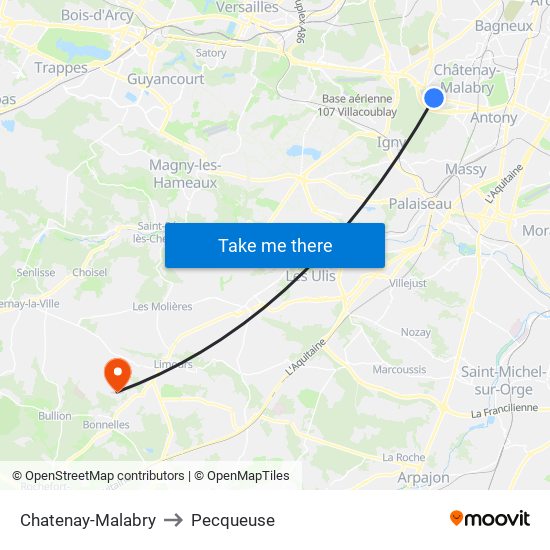 Chatenay-Malabry to Pecqueuse map
