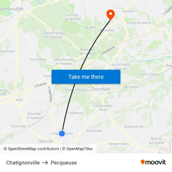 Chatignonville to Pecqueuse map