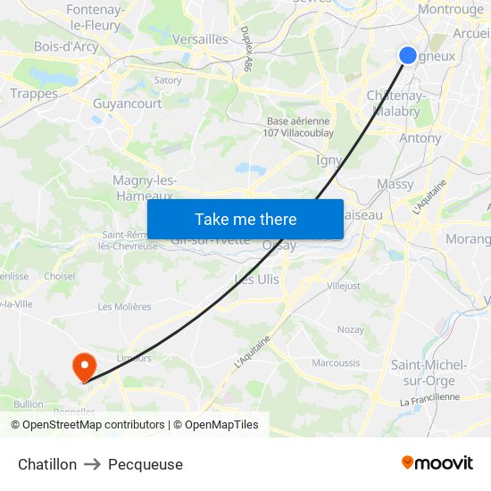 Chatillon to Pecqueuse map