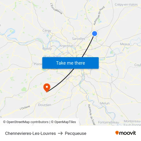Chennevieres-Les-Louvres to Pecqueuse map