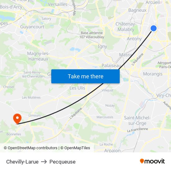 Chevilly-Larue to Pecqueuse map