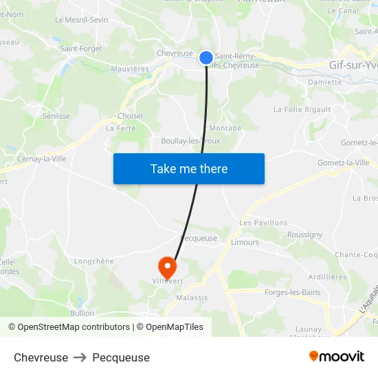 Chevreuse to Pecqueuse map