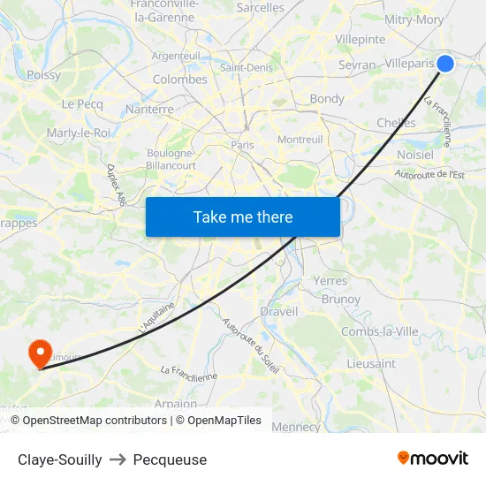 Claye-Souilly to Pecqueuse map