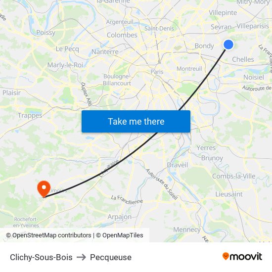 Clichy-Sous-Bois to Pecqueuse map