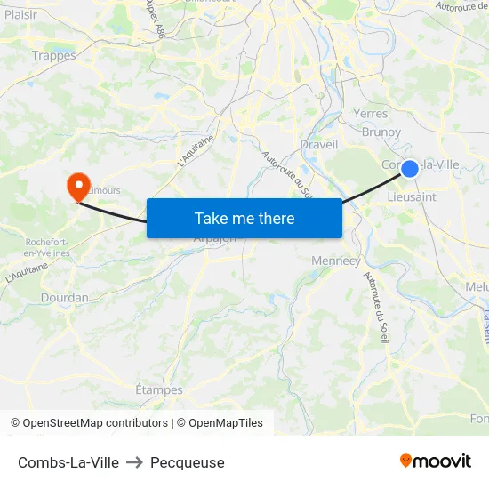 Combs-La-Ville to Pecqueuse map