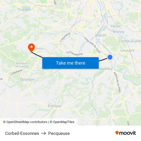 Corbeil-Essonnes to Pecqueuse map