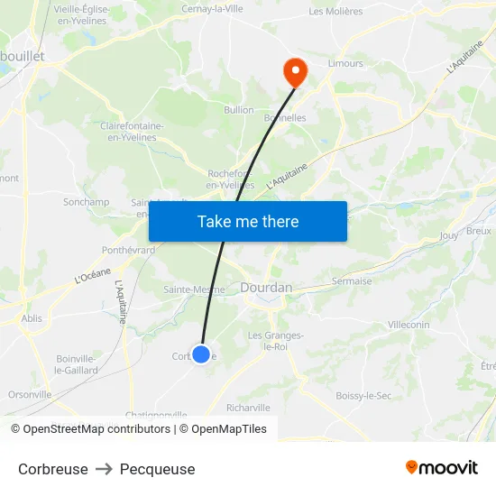Corbreuse to Pecqueuse map
