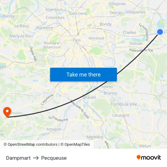 Dampmart to Pecqueuse map