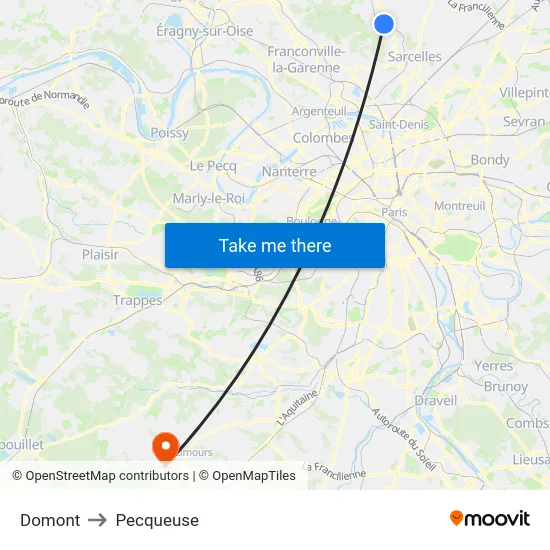 Domont to Pecqueuse map
