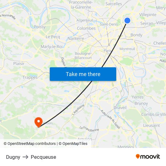 Dugny to Pecqueuse map