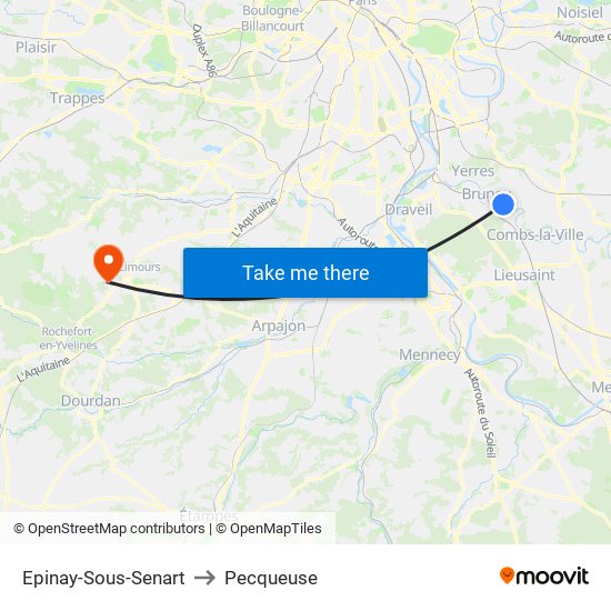 Epinay-Sous-Senart to Pecqueuse map