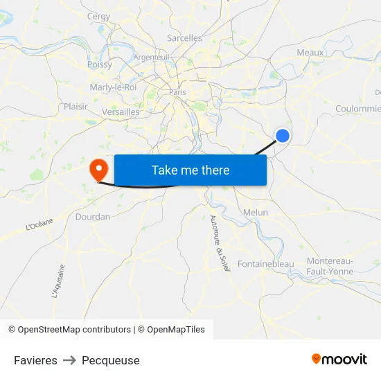 Favieres to Pecqueuse map