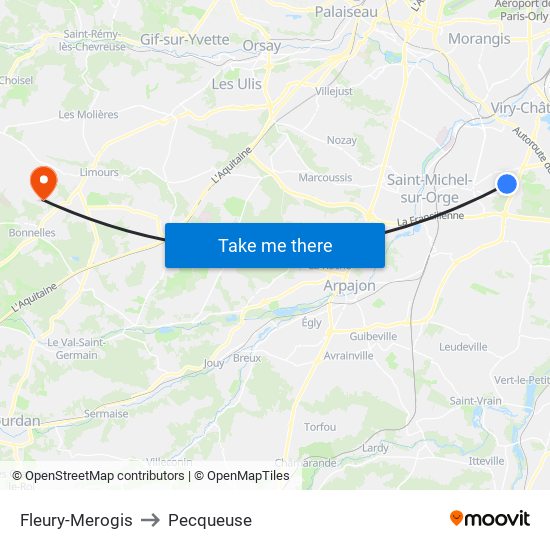 Fleury-Merogis to Pecqueuse map