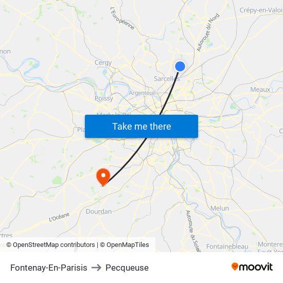 Fontenay-En-Parisis to Pecqueuse map