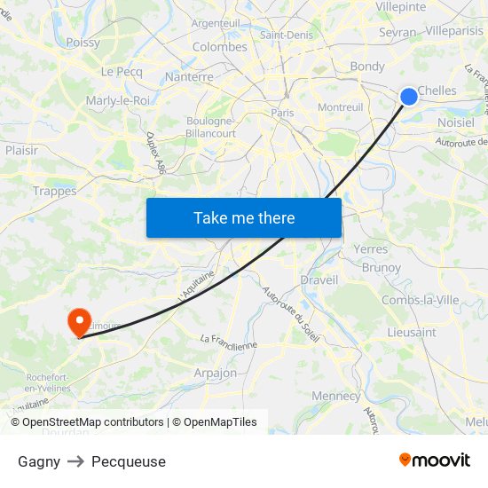 Gagny to Pecqueuse map