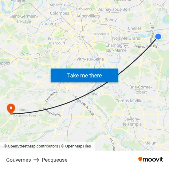 Gouvernes to Pecqueuse map