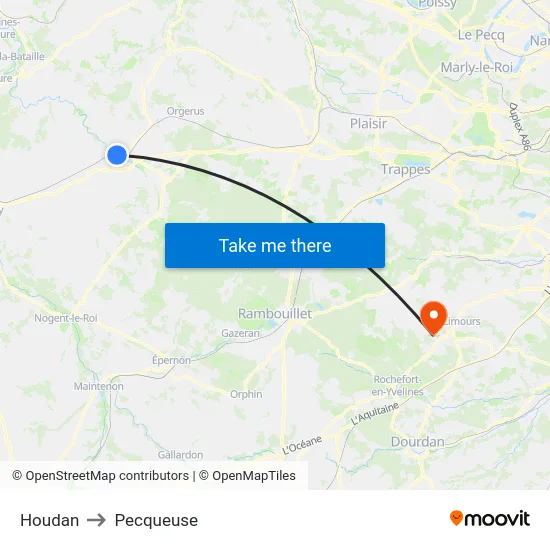Houdan to Pecqueuse map